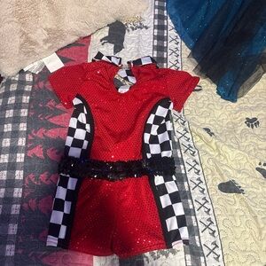 Red and Black Dance Costume with Satin Finish